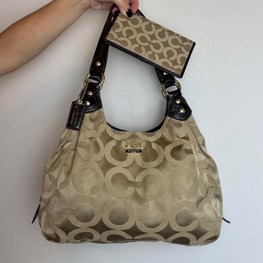 Coach Maddison Vintage Y2K Brown and Tan Signature Canvas and Leather Hobo Bag